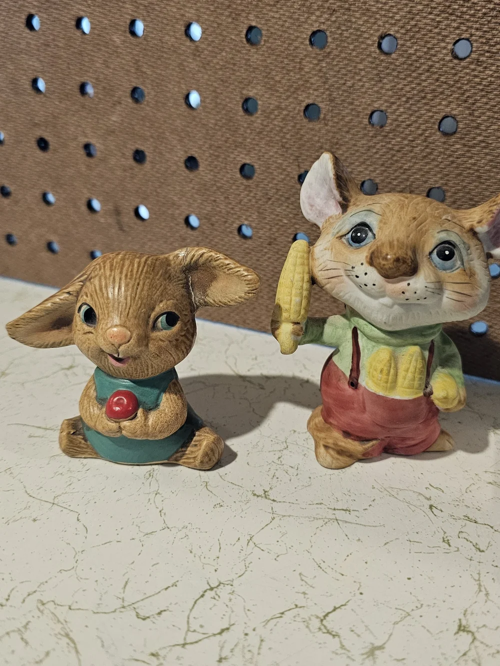 Homco Brown Mouse Figurine Pair with Green and Red Accents